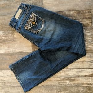 ROCK & ROLL COWGIRL Aztec embroidery mid-rise medium wash bootcut jeans sz28x34L